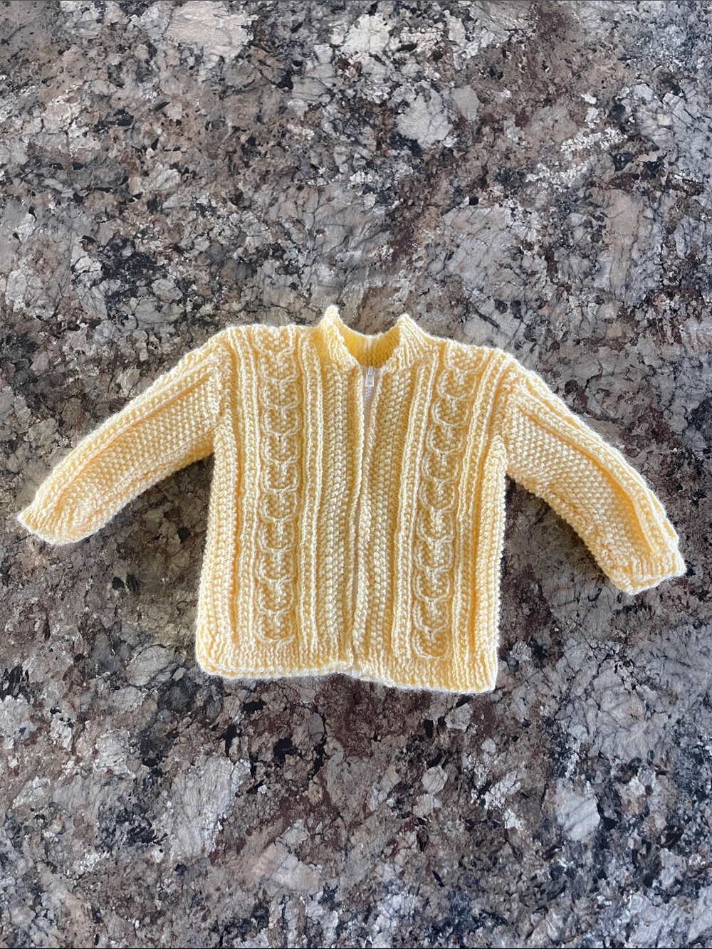 Vintage Hand Knit Cozy Yellow Cable-Knit Zip Sweater for Kids 6-9 Month Cottage